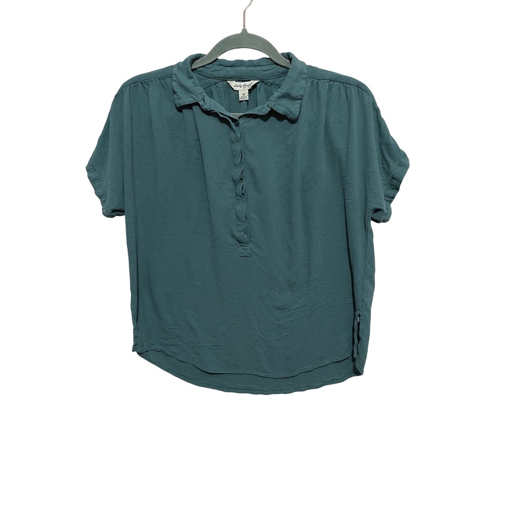 Lucky Brand Teal Green Short‎ Sleeve Popover Blouse Textured Top  M-Boho